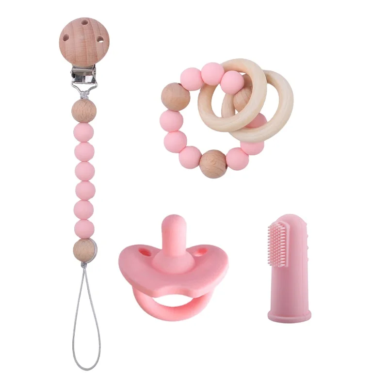 Berserk Hot Sale Baby Pacifier Teether Toothbrush Pacifier Chain 4 Pieces Set Baby Pacifier Clips