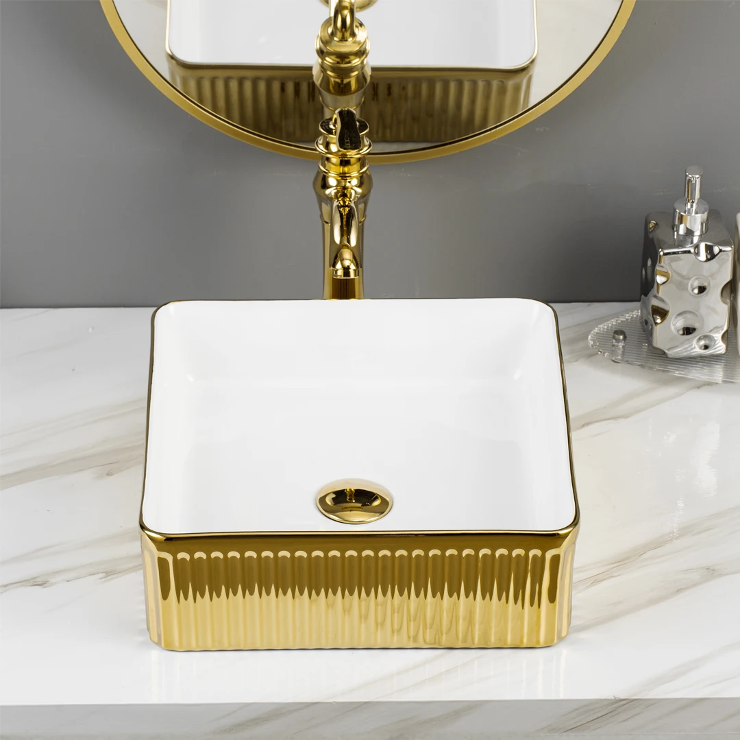luxury bathroom golden sink ceramic counter top hand wash basin art sink