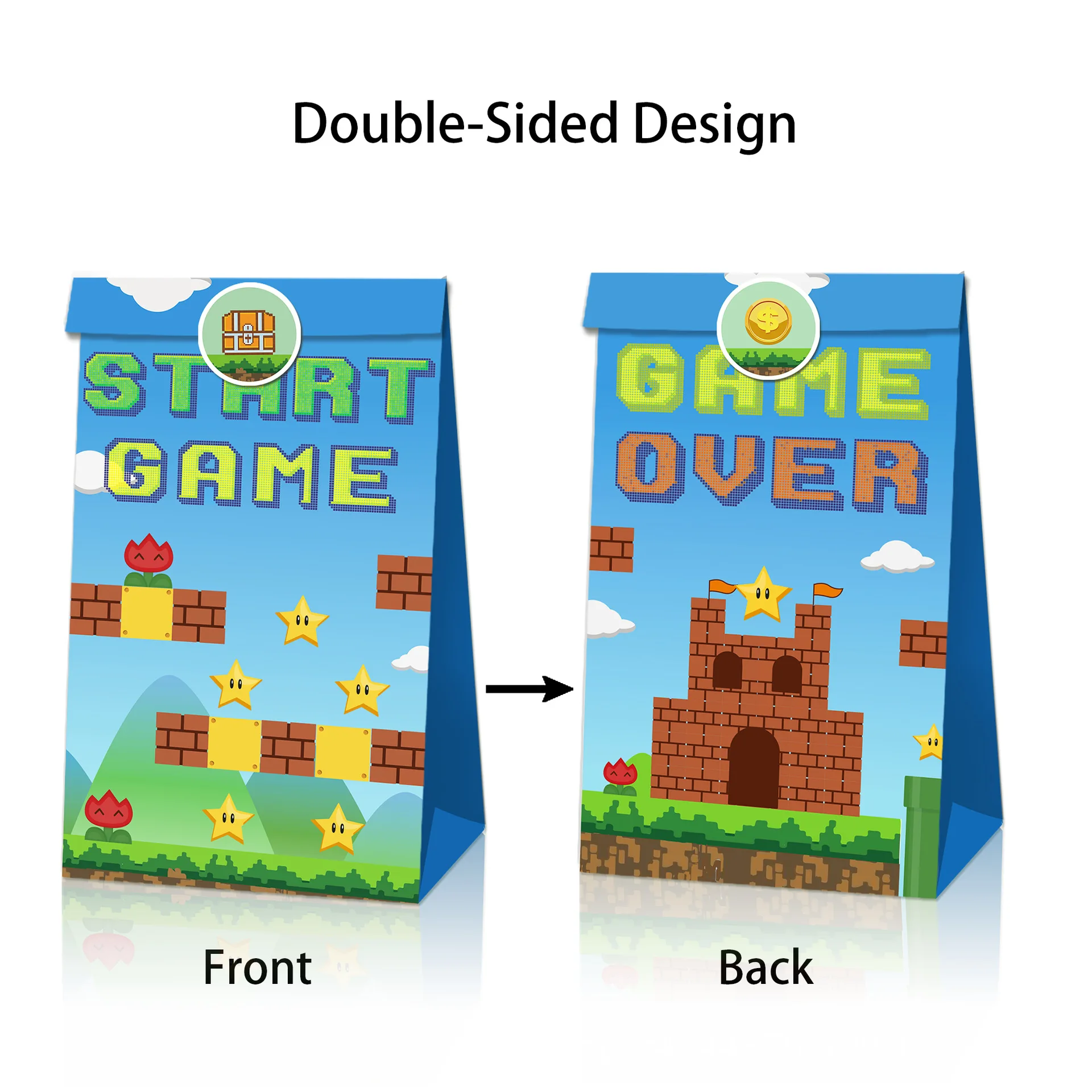 2023 Mario Candy Bag Toad Luigi Handbag 12pcs bags+18 stickers Mario START GAME OVER Sets Kraft Paper Gift Bag For Kids