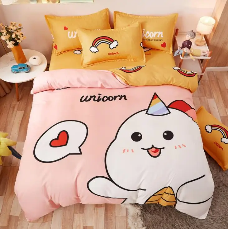 Cartoon light luxury students 1.8m bed full cotton wool in autumn and winter thickening four-piece set baby bedding set