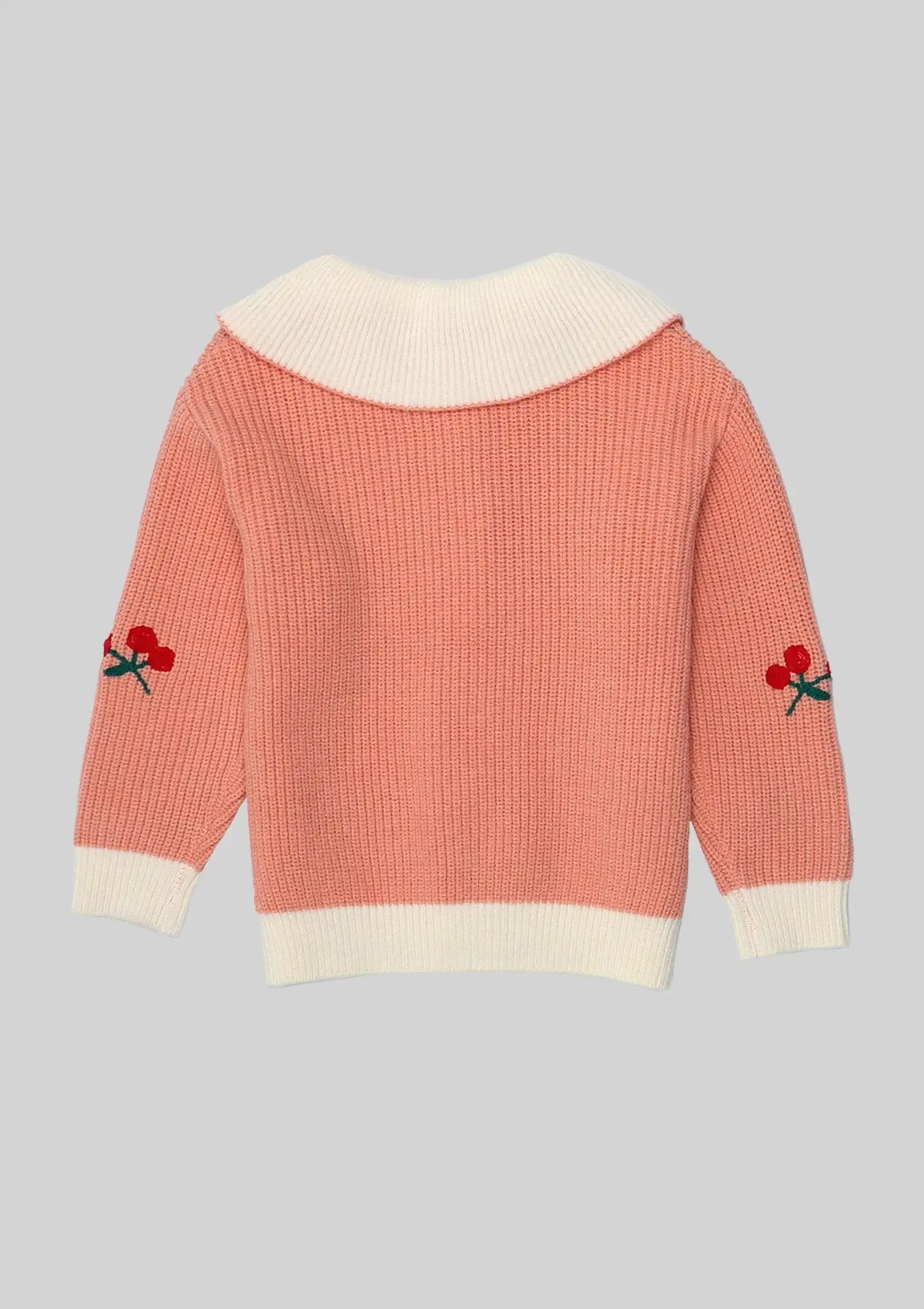 Оригинальный полукардиган вязаный свитер-поло с вышивкой вишни для маленьких девочек