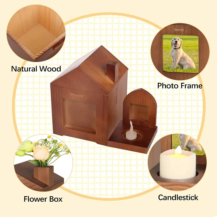 pet memory keepsake wooden dog urns with photo frame & candle holder