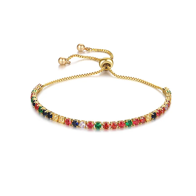 2021 trendy crystal colorful diamond zircon gold plated luxury adjustable bracelet