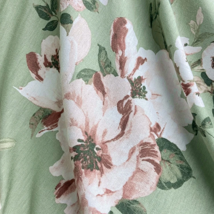 Soft quality 95% rayon 5% spandex knitted custom big floral printed 180GSM viscose single jersey fabric for lady dress