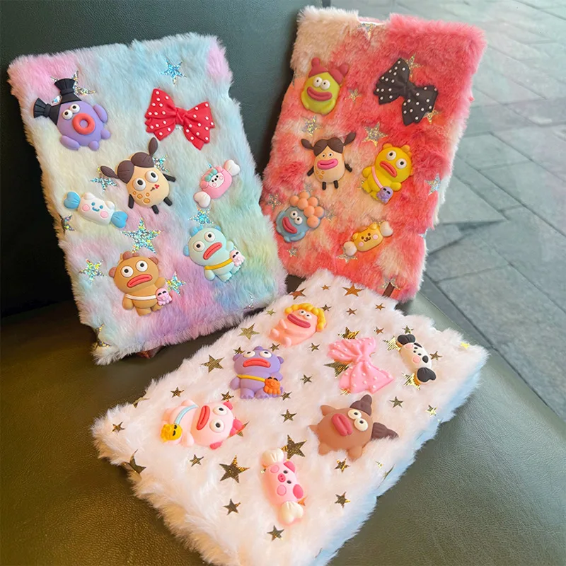 BEYOND Korean Beautiful School Animal 80 Sheets Furry Cute Plush Cover Journal Notebook For Kids Girls Gift
