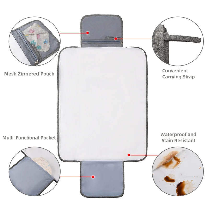 Infant Changing Diaper Waterproof Pad Quilted Easy-to-Wipe Baby Changing Mat with Diaper Storage Mommy Bag