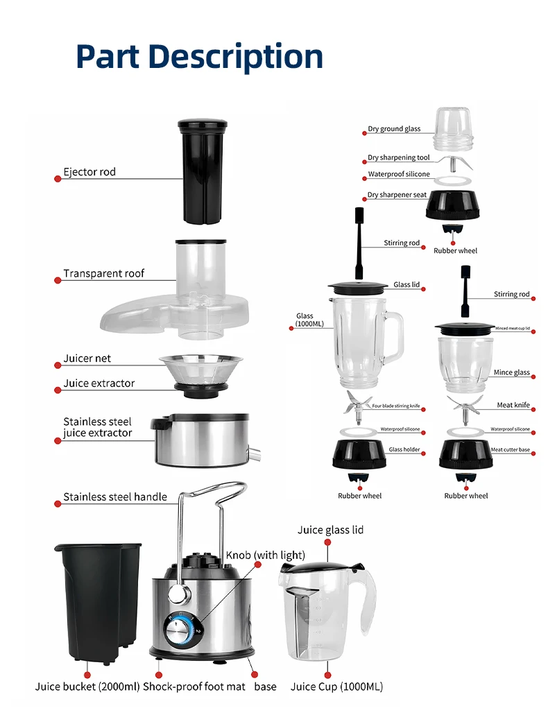 Hot Selling 1000ml Slow Juicer Multifunctional Lower Noise Big Mouth Cold Press Masticating Juicer Slow Juicer
