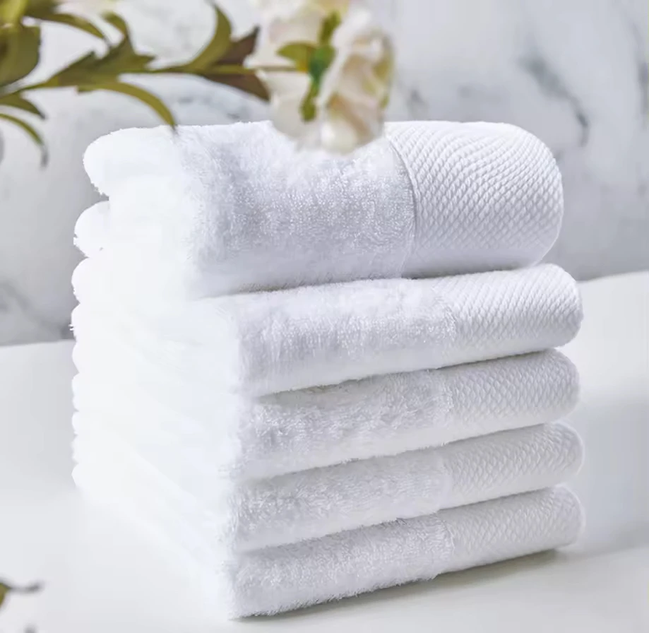 2024 Custom Premium Cotton Embroidery Hotel Towel Set Brand Logo and Bath Towels Absorbent White Hotel Towels Bath 100% Cotton