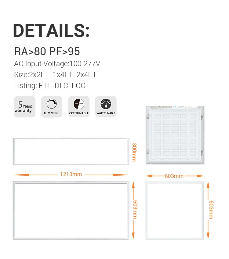 Panel Lights US Warehouse ETL DLC UL Ceiling Square Recessed Small Panels Lighting Flexible 2x4 Panel Lights