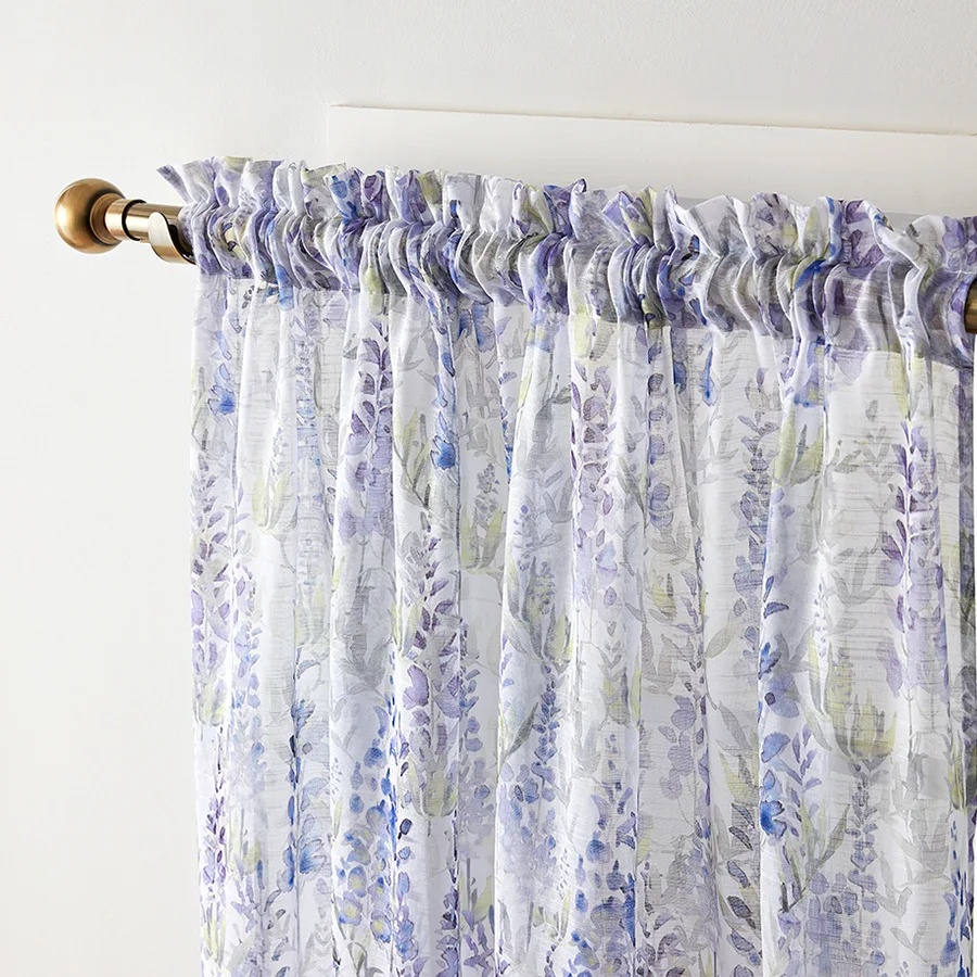 flora printing 2 Piece Semi Sheer Voile Light Filtering Window Curtain Grommet Panels 47W x 63 L Inch Long)