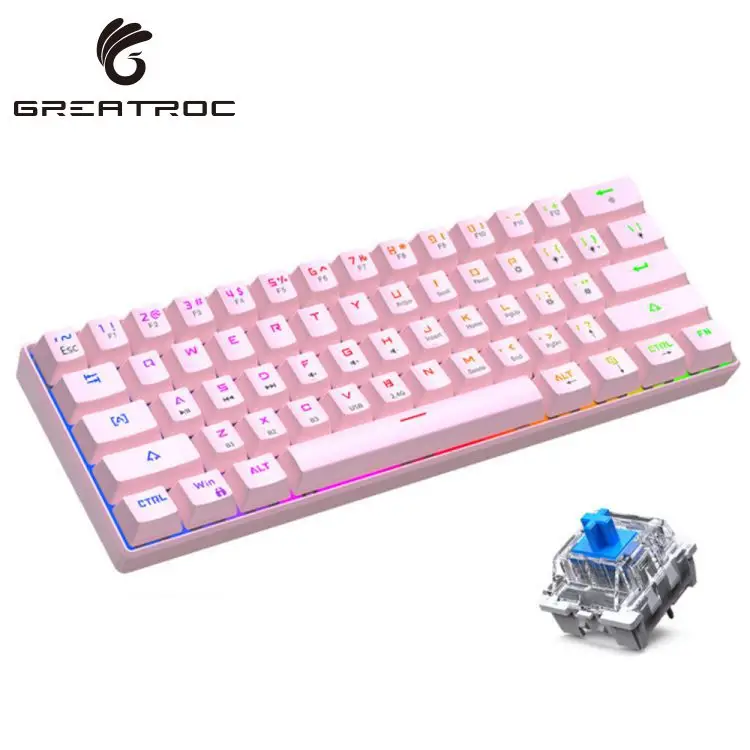 Great Roc High quality wireless mechanical keyboard BT 61 keys customizable optical switch portable rechargeable gaming keyboard