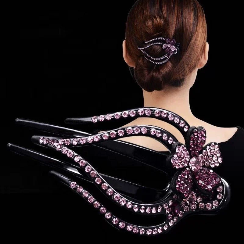 Hot selling black all match hair claw accessories elegant style colorful crystal Rhinestone spring banana hair clips for women