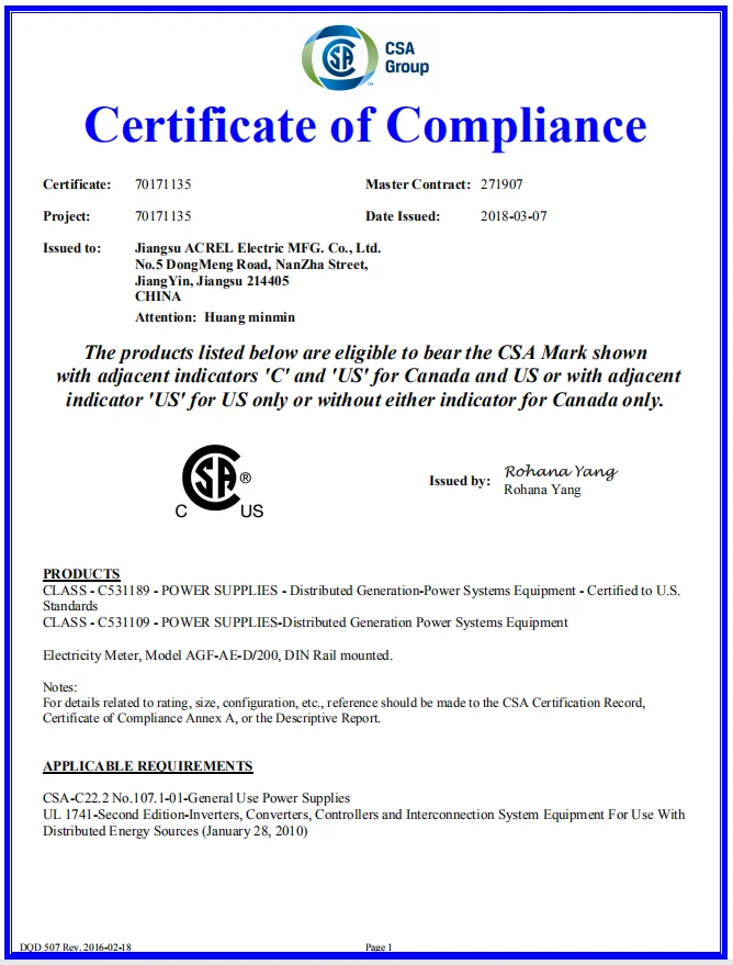 Acrel AGF-AE-D/200 solar system 2 phase 3 wire AC energy meter solar power monitoring
