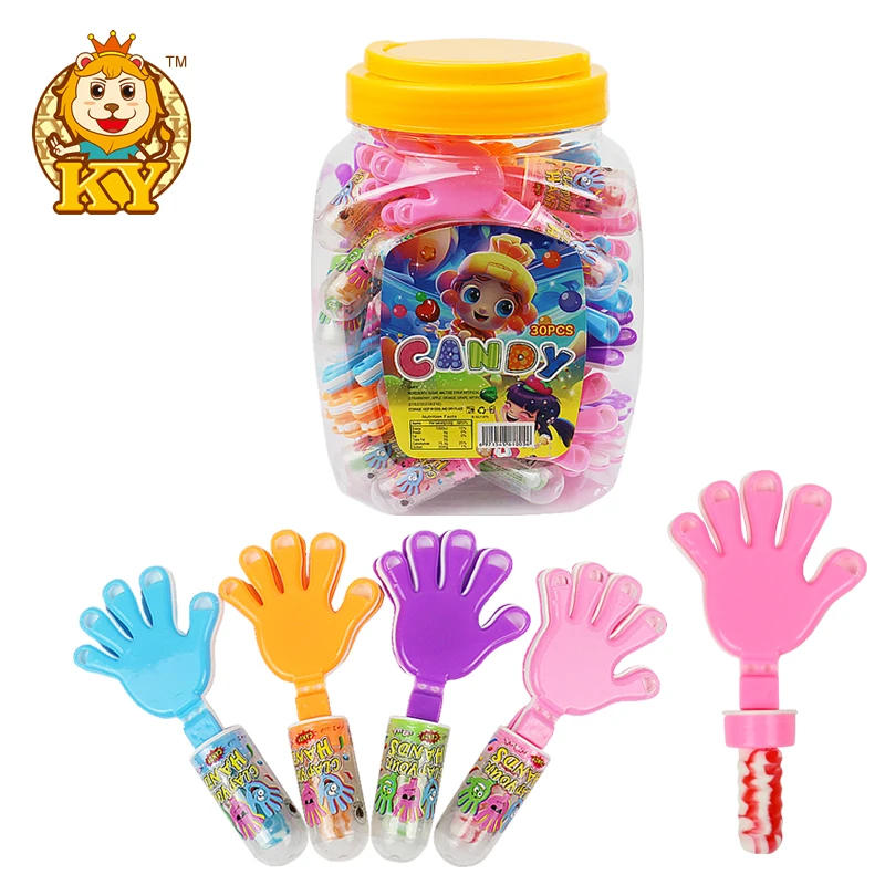hot selling sweets plastic hand clap toys with nipple hard candy