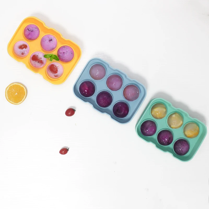 Wholesale High Quality  6 sphere shape round custom lid cube silicone ice ball tray