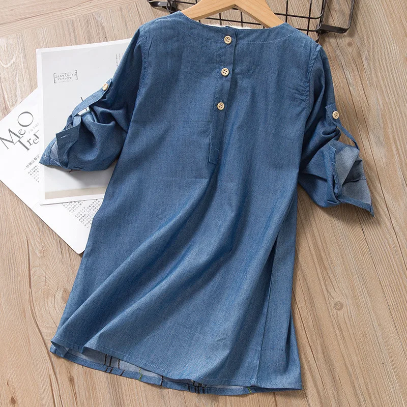 2022 European and American dragonfly embroidery girls denim dress