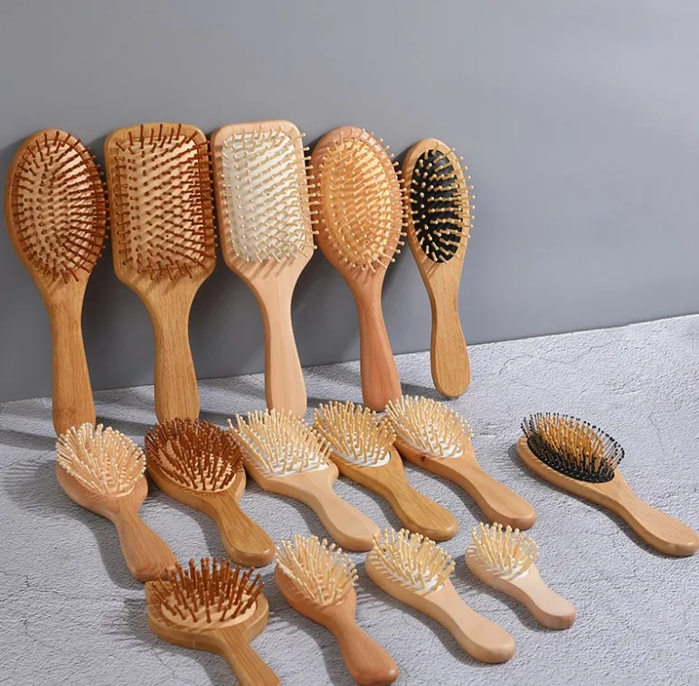 Bamboo Paddle Hair Brush comb Bamboo Bristles Detangling Hairbrush for Massaging Scalp