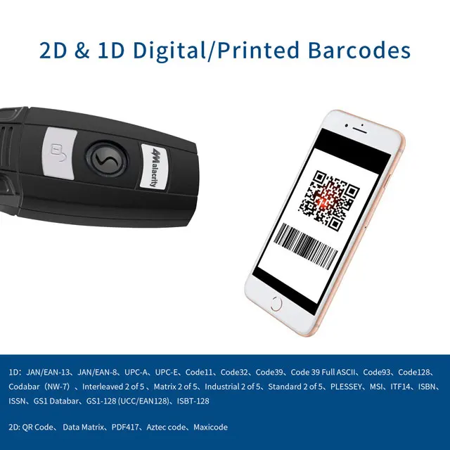 Alacrity Portable Handheld Mini 2D Wireless  Barcode Scanner 1D QR BarCode Reader Able to Scan Codes on Screen Scanner