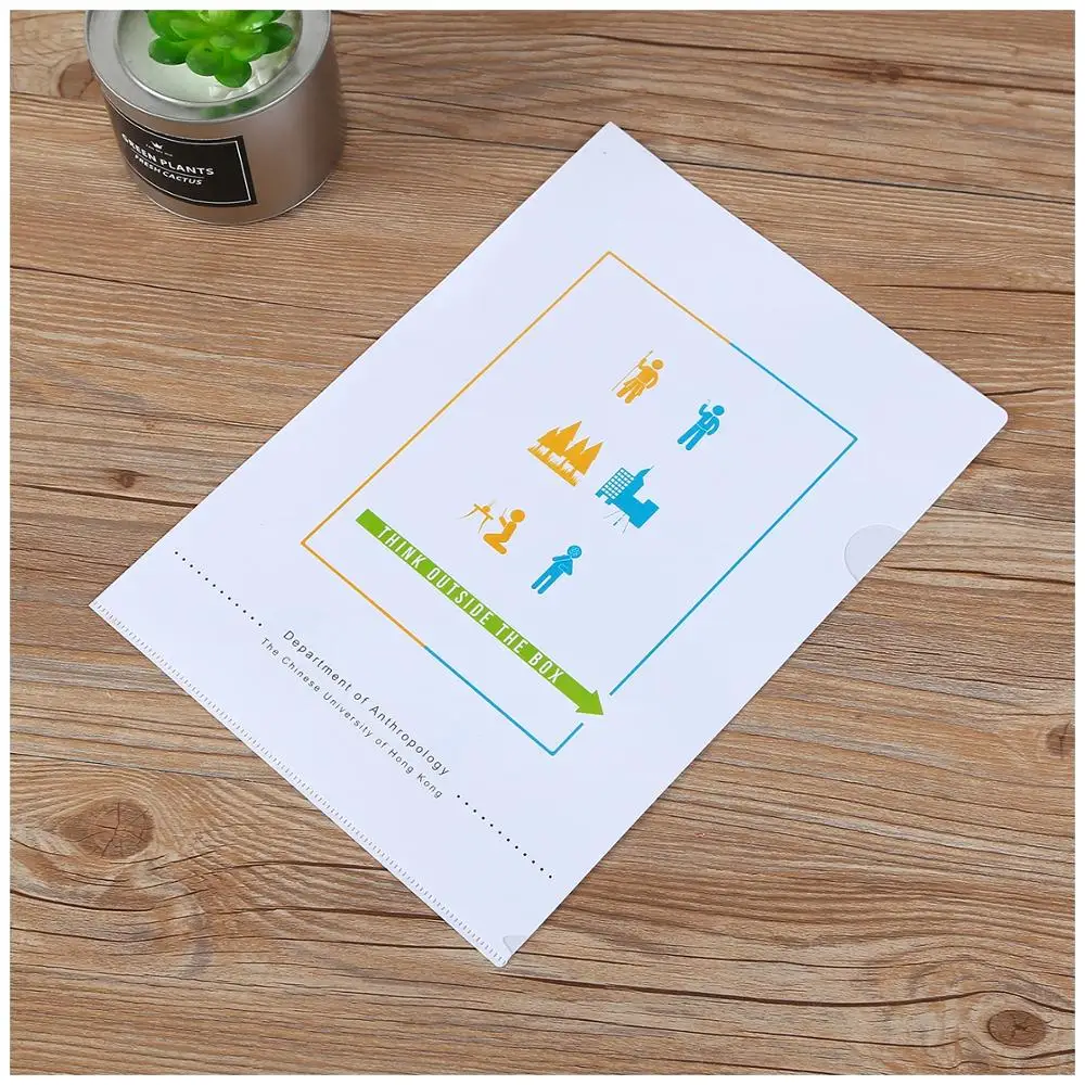
Custom decorative A4 size PP plastic clear L shape file folder 