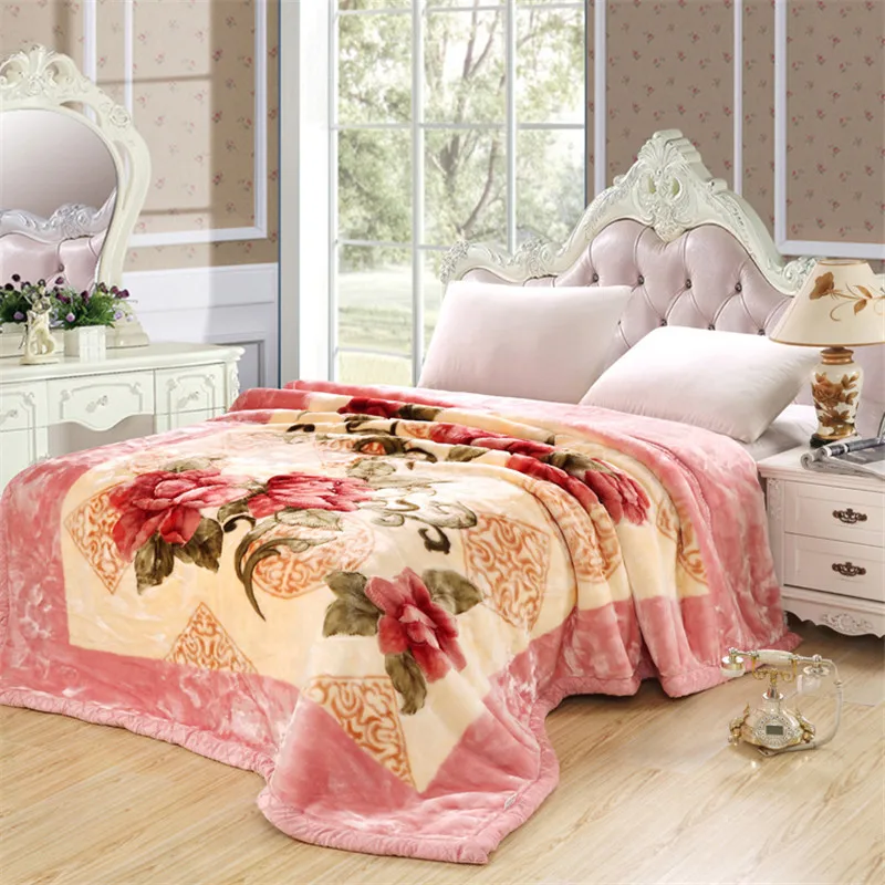 Heavy Plush Soft Blankets for Winter Mink Velvet 2 Ply Printed Raschel jacquard Bed Fleece Blanket floral
