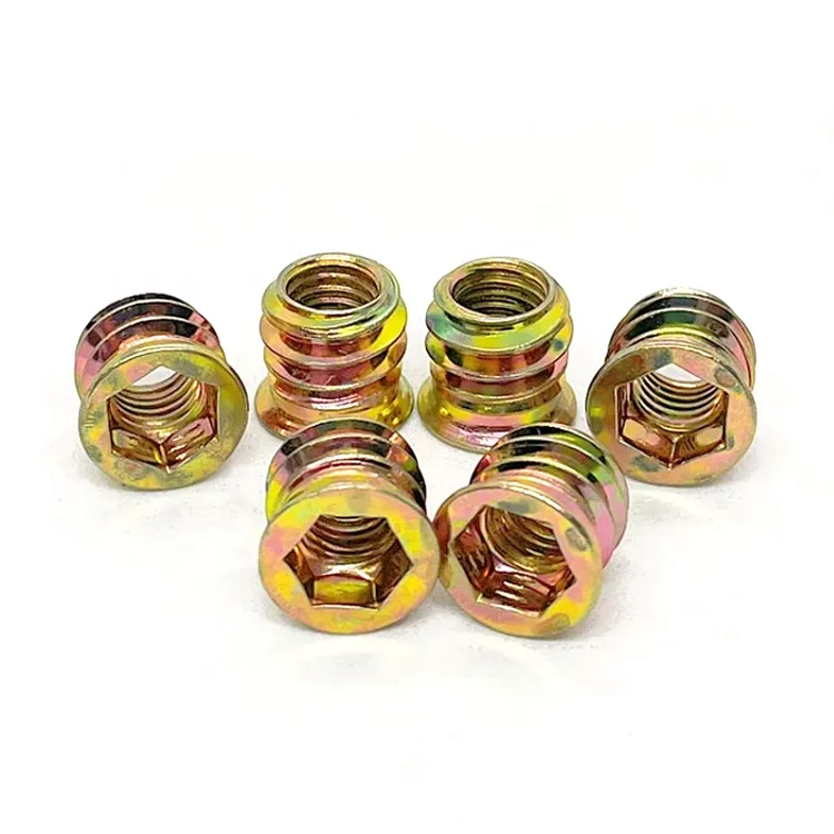 M8 Threaded Inserts Double Hole Slotted Barrel Furniture Nuts Hex Flanged Socket Wood Nut Insert