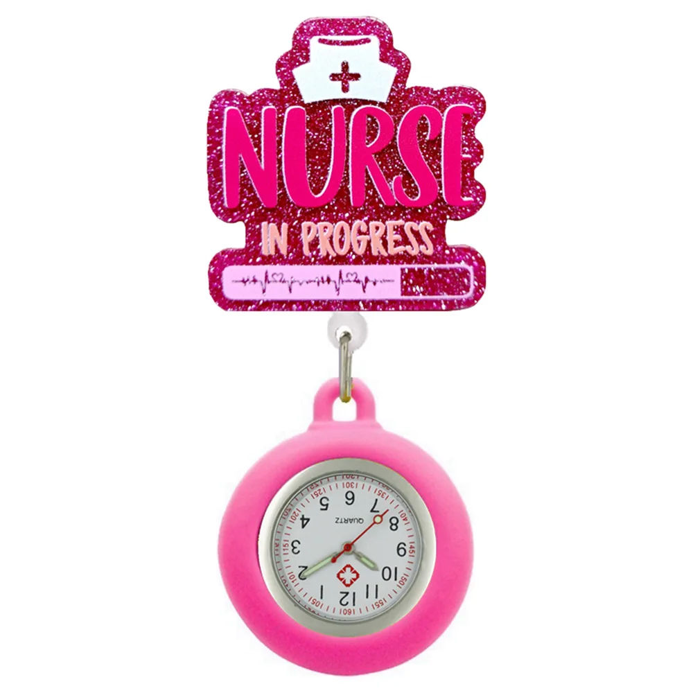 Wholesale Custom Glitter Plastic Medical Letters Badge Reel with Pocket Watch nurse badge reel retractable
