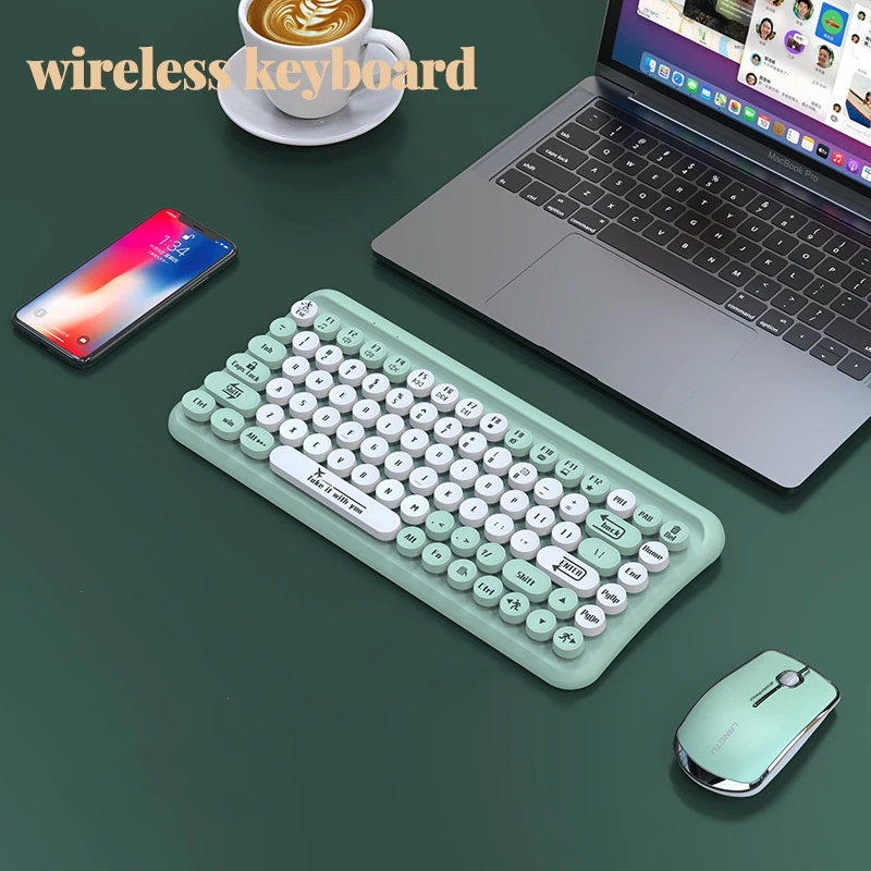 Retro Office Small Portable Round Keycaps 85 Key LT700 Mini Portable 2.4G Wireless Keyboard and Mouse Combos