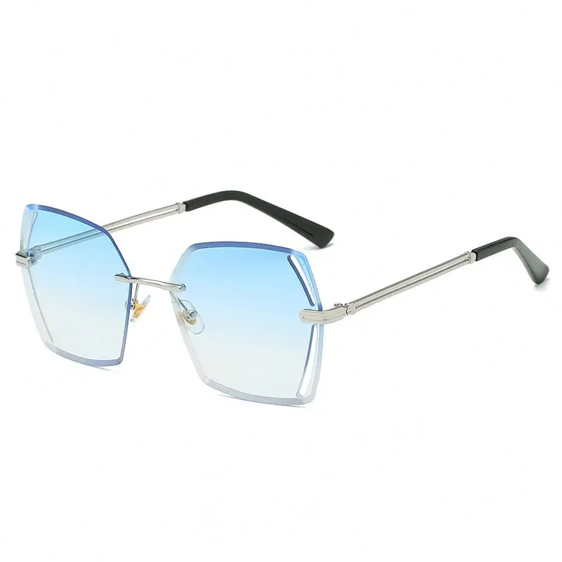 
2019 China Glasses Manufacturers Wholesale Frameless Hollow-Out Metal Sunglasses Women UV400 Rimless Sun Glasses 