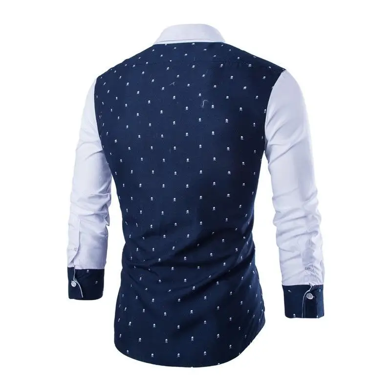 FanLi OEM Custom Printing Patchwork Slim Casual Skull Print Lapel Collard Shirts For Men