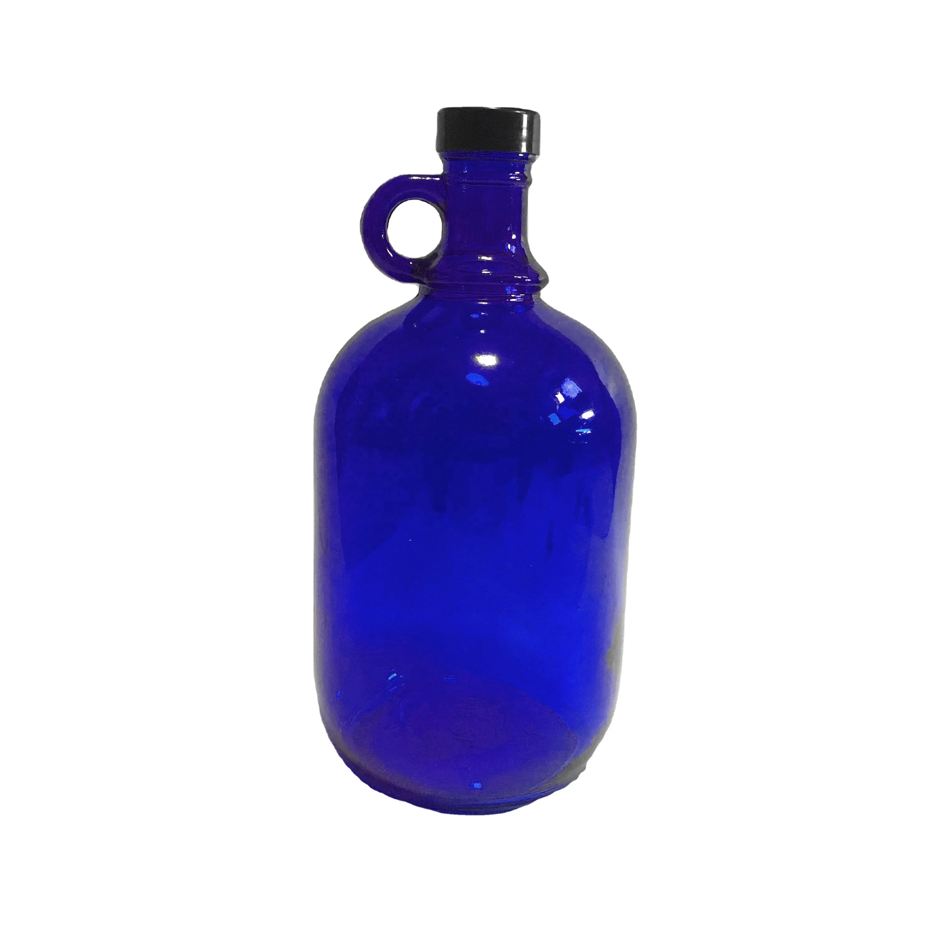 64oz 0.5gallon cobalt blue glass growler jug for kombucha and beer with screw cap and cork
