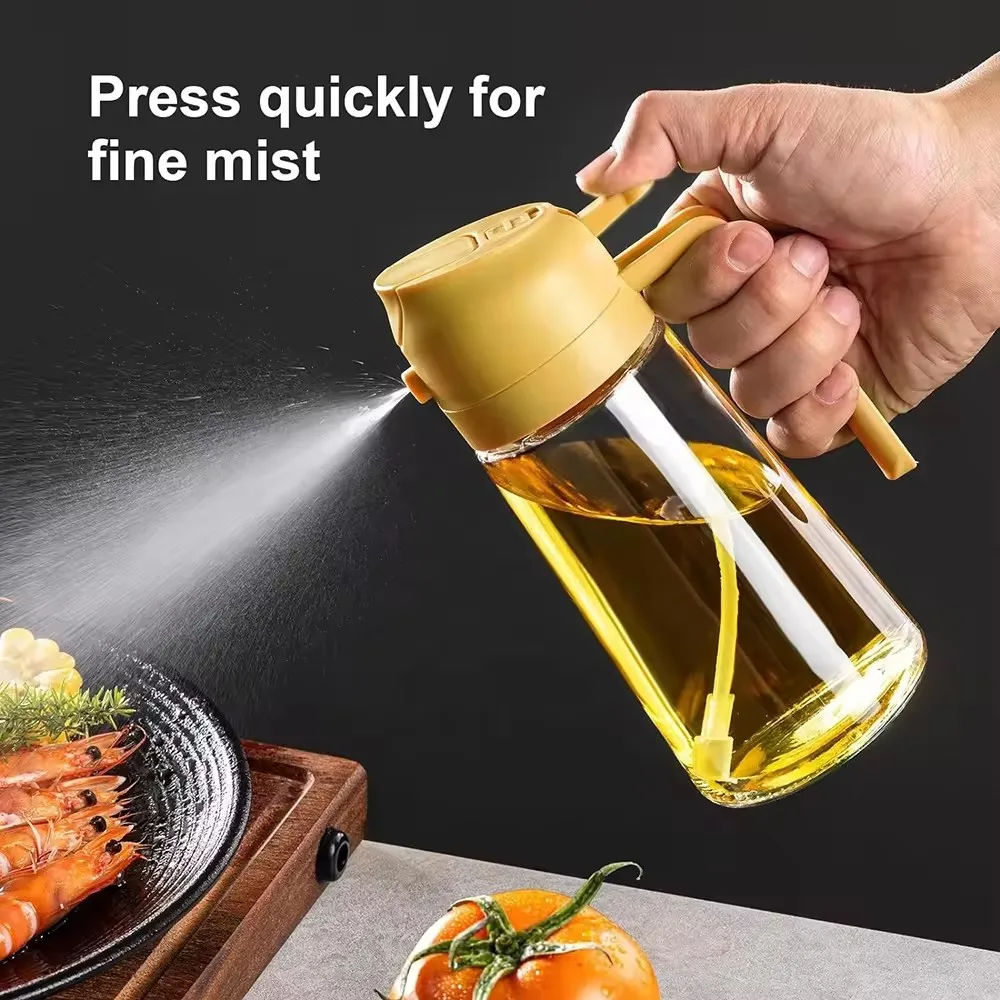 Multifunction 2 in 1 Refillable Empty Glass Bottle 470ml Kitchen Mist Oil Spray Bottle For Condiment Soy Sauce