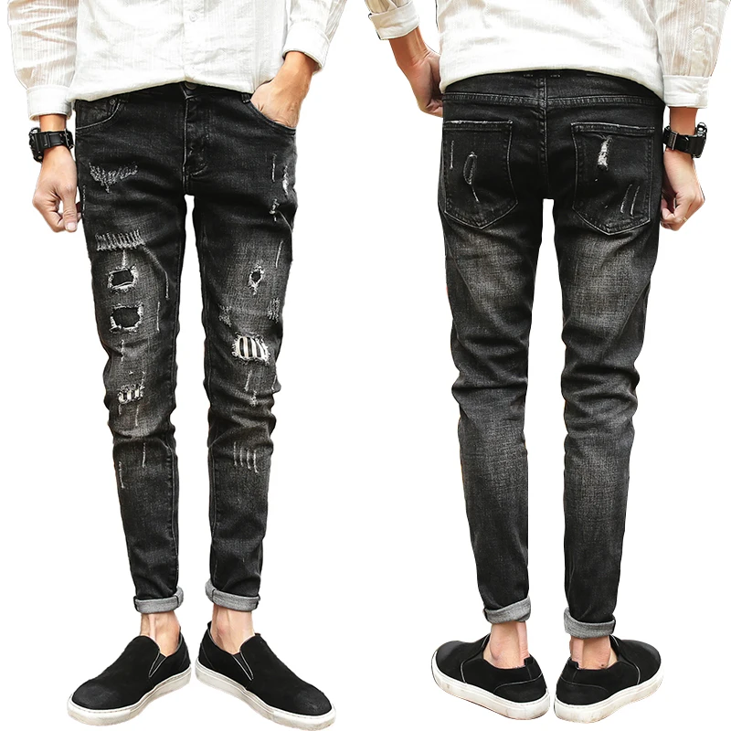 
Summer new ripped jeans boys Korean version of the trend of wild feet scratched nine points beggar student jeans 