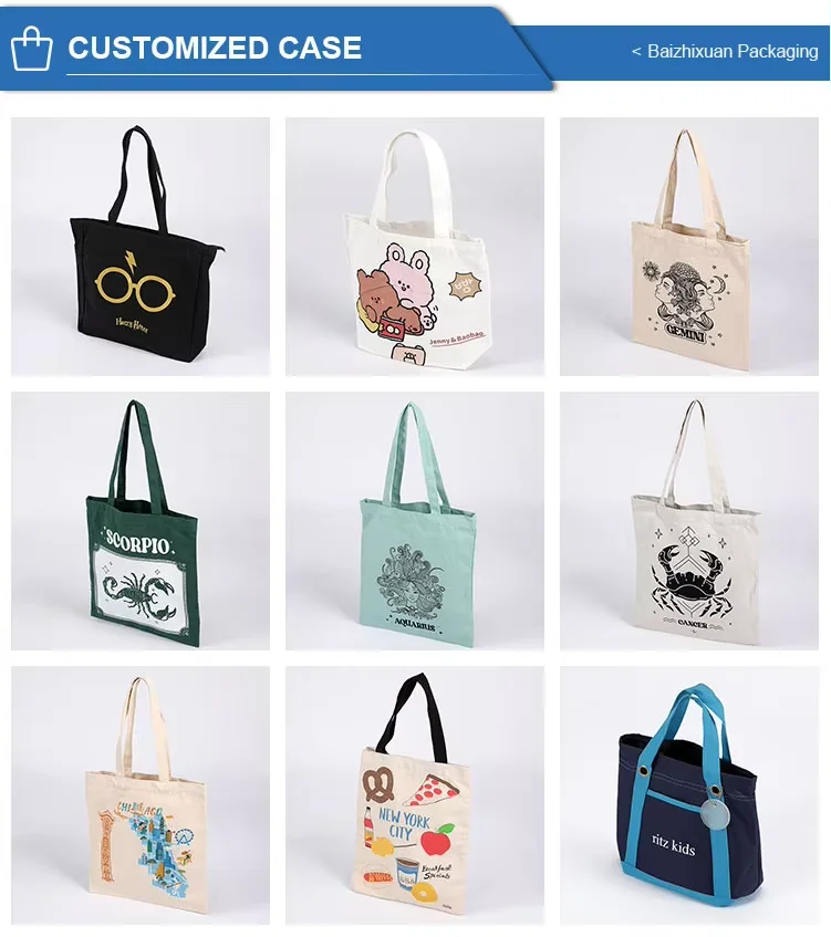 Custom Logo Printed Eco-friendly Waterproof Large Capacity White Black Blank Cotton Canvas Tote Bag Wholesale With Pocket