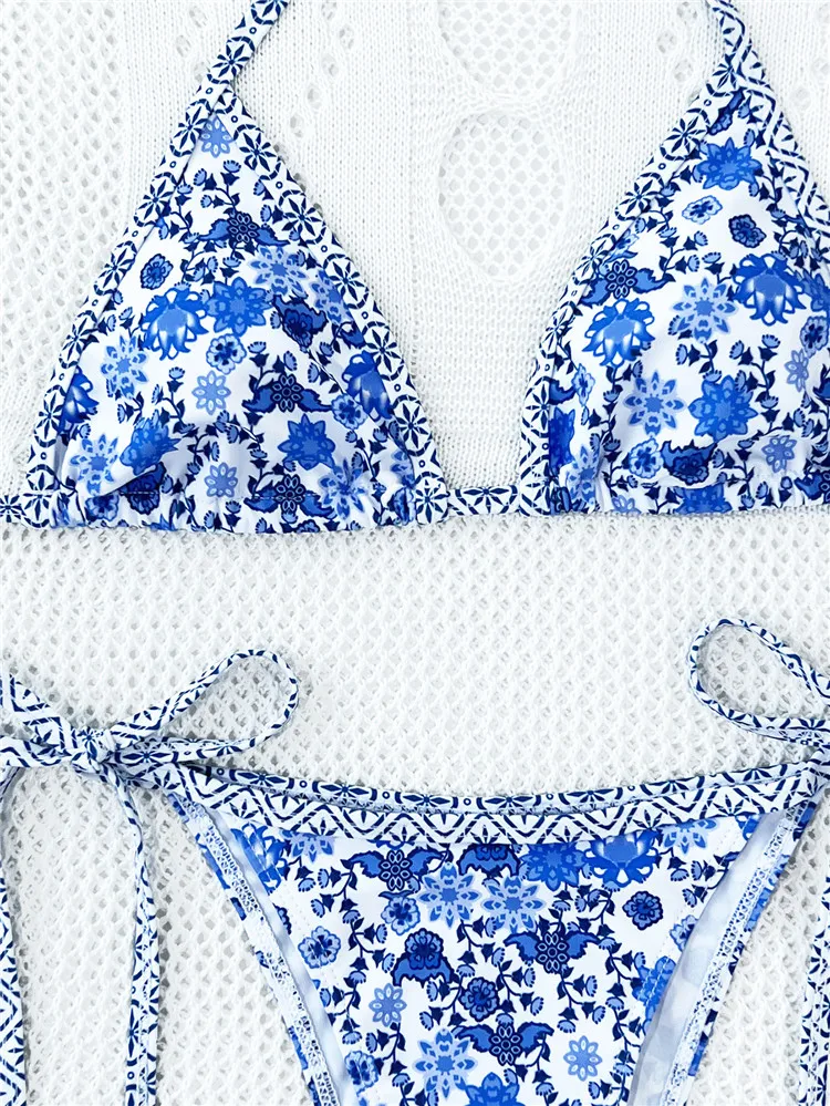 Triangle Top Ribbed Swimming Mini Brazilian Trending Bathing Suits For Women 2024