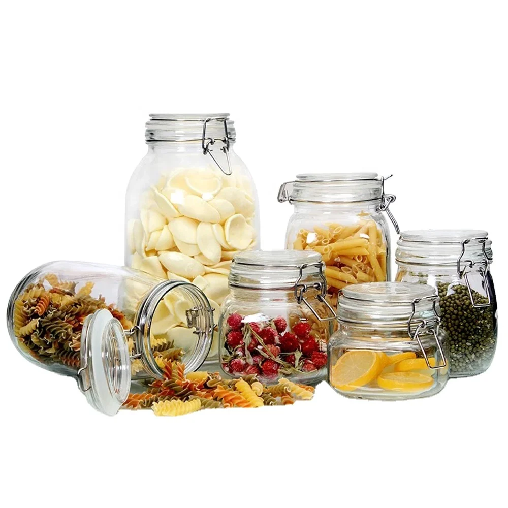 Airtight Glass Canister with Clamp Lids & Silicone Gaskets metal clip glass jars