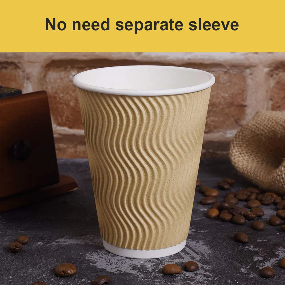 8/10/12/14/16/20oz Hot Sales Biodegradable Disposable Coffee Ripple Wall Paper Cup for sale