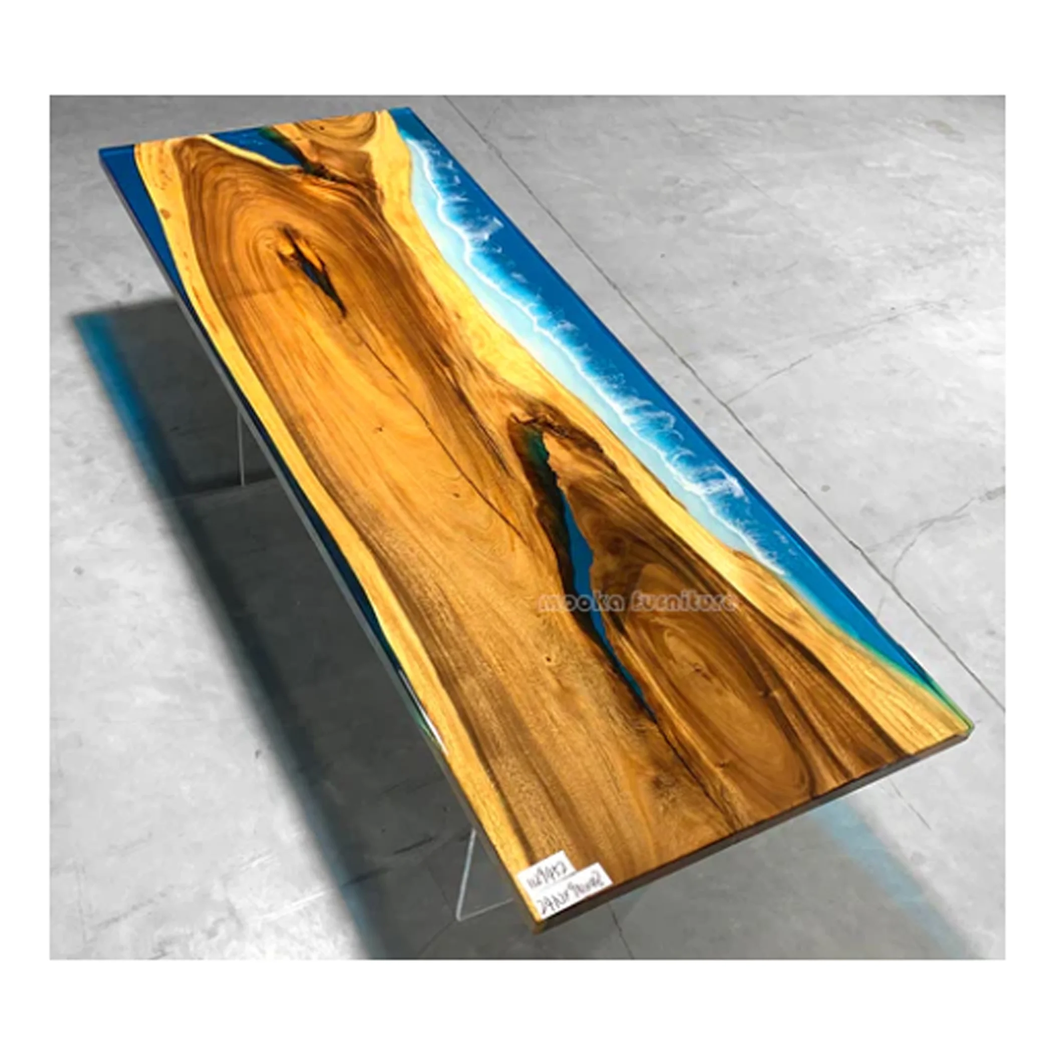Luxury South America walnut wood resin table ocean blue epoxy dining table