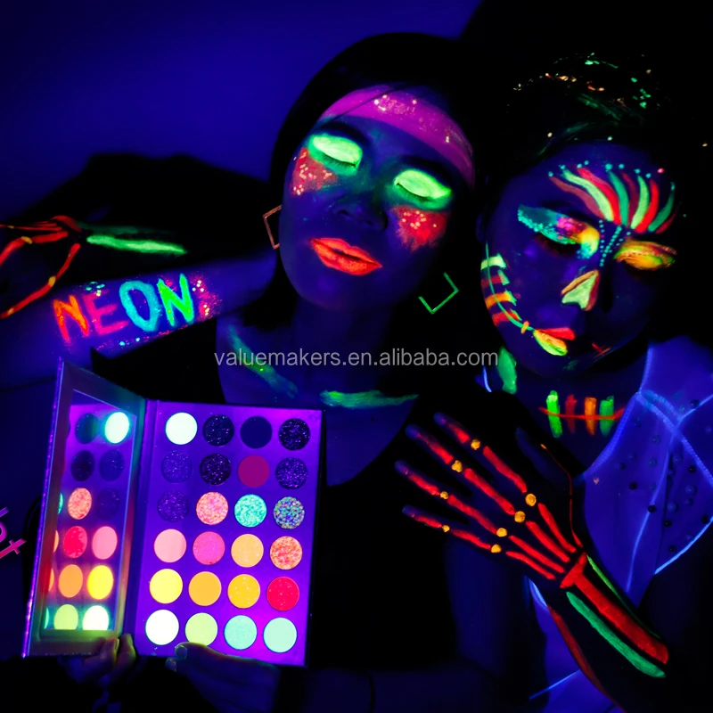 Neon Glow Under UV Light in Dark Private Label 24 Colors Neon Pigments Star Shape Glitter Eyeshadow Palette