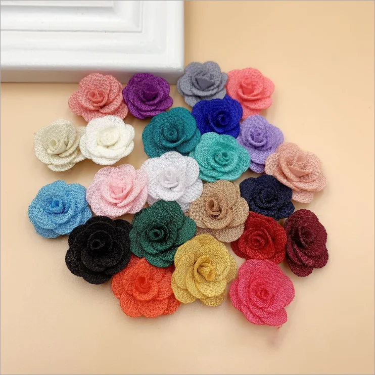 3CM Pearl Hemp Stereo Flower Camellia Rose Handmade Flower Earrings Brooch Collar Flower Accessories