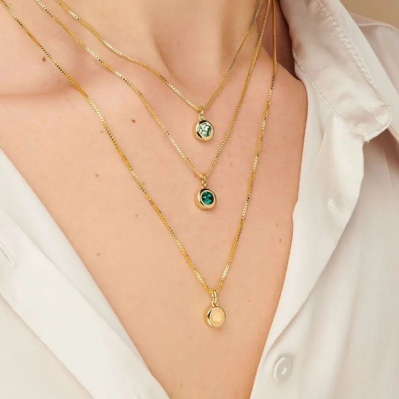 New December Birth Stone Necklace Jewelry Birth Stone Round Pendant Necklace Women Copper Plated Gold 18K Necklace