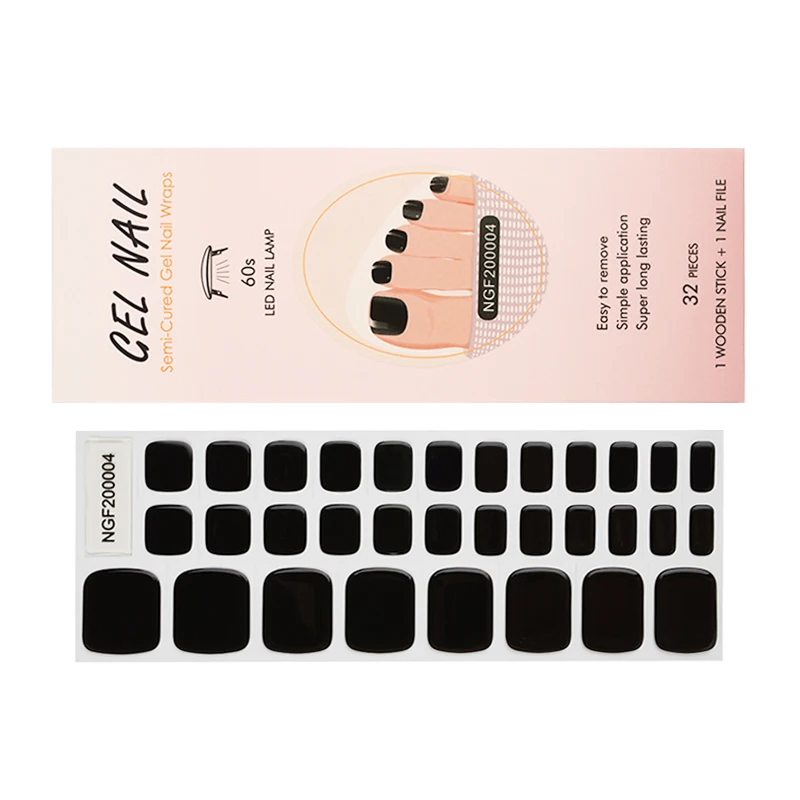 Gel Polish Semi Cured Toe 3D Nail Wraps Toe Nail Wraps Strips for Feet