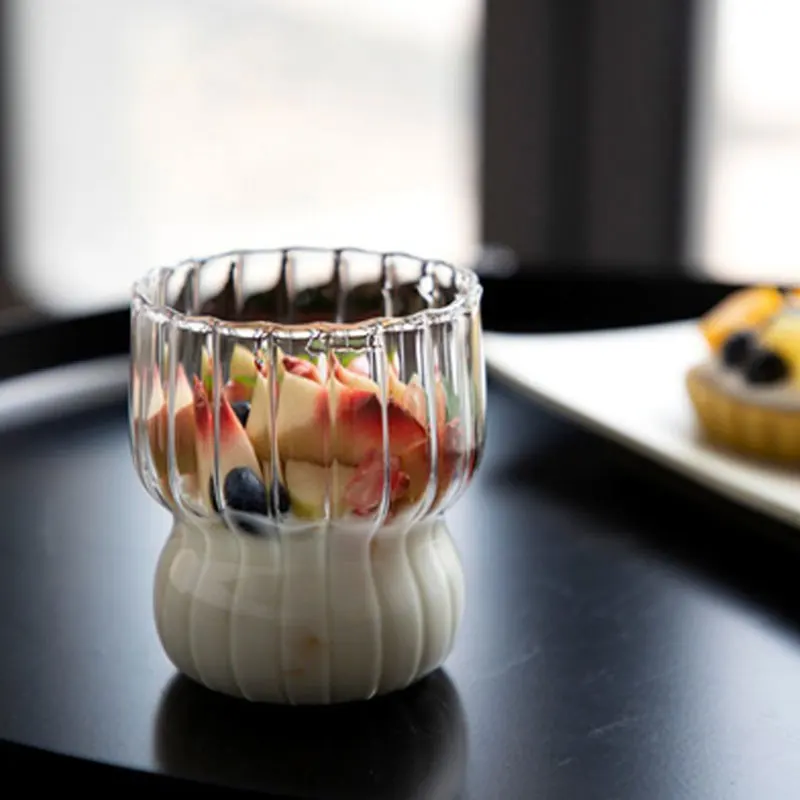 New Design Stripe Glass Coffee Cup Milk Breakfast Borosilicate Glass Mug Kitchen Glass Mugs