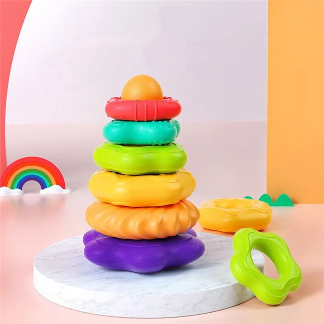 High quality Interactive game stack rainbow tower ring toys
