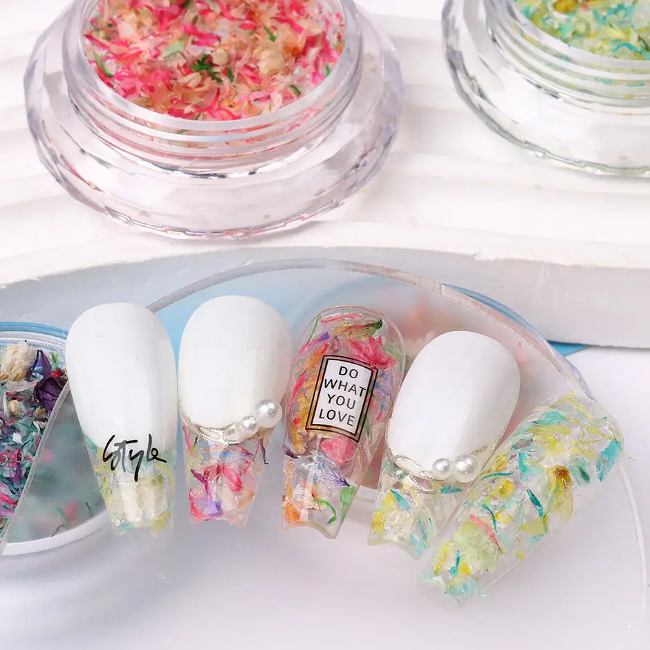 3D Colorful Dried Flower Petal Nails Art Decoration Mixed Color Natural Dry Flower Nail Charms