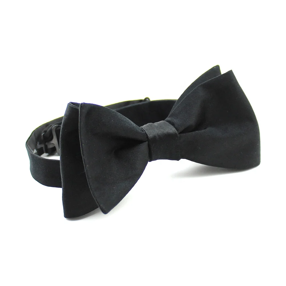 China Blade Black Satin Self Made Bowtie Handmade Adjustable Tuxedo Wholesale Custom Woven 100% Silk Self Tie Bowties For Men