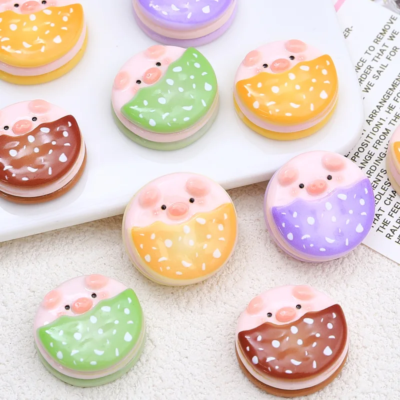 Resin Cute Pig sandwich biscuits Dessert Flatback Cabochons Doll House Hair Bow Centers Diy Scrapbooking Deco