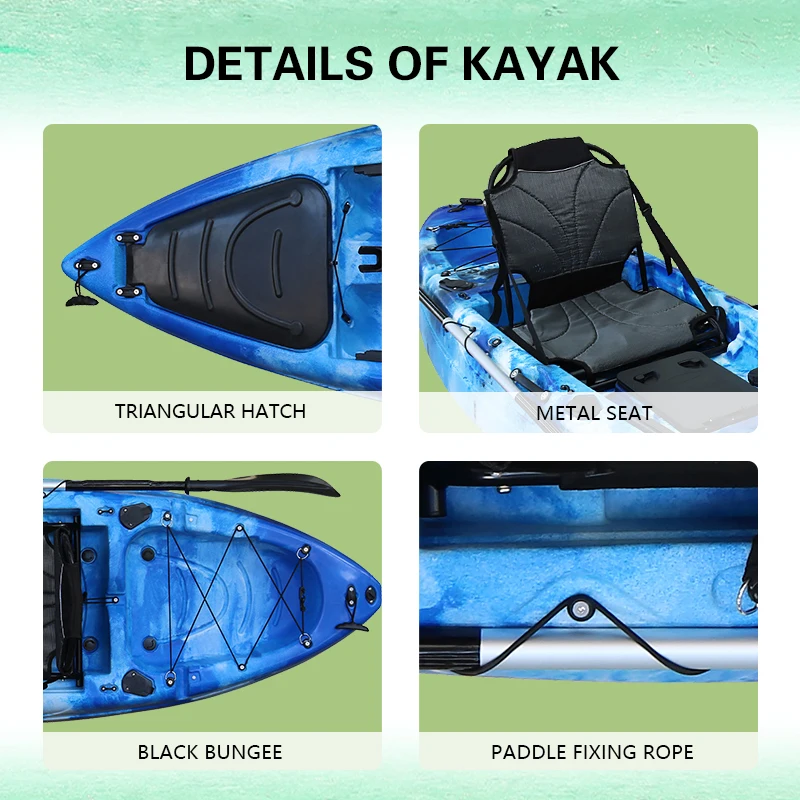 AHK18 Single-Seater Pedal Kayak LLDPE Plastic Canoe with Foot Pedal Drive for Fishing on Lakes 3m Length