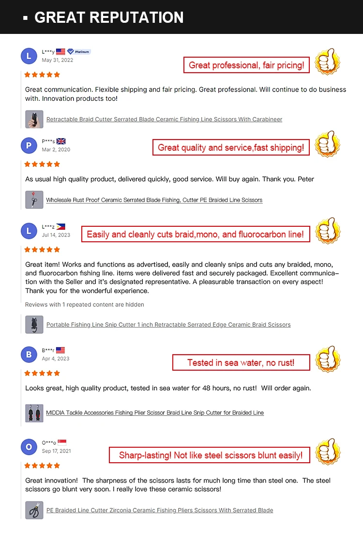 MIDDIA Fishing Line Cutters With Retractable Tether and Ceramic Blades That Cut Braid Mono Fluoro Lines Clean Smooth