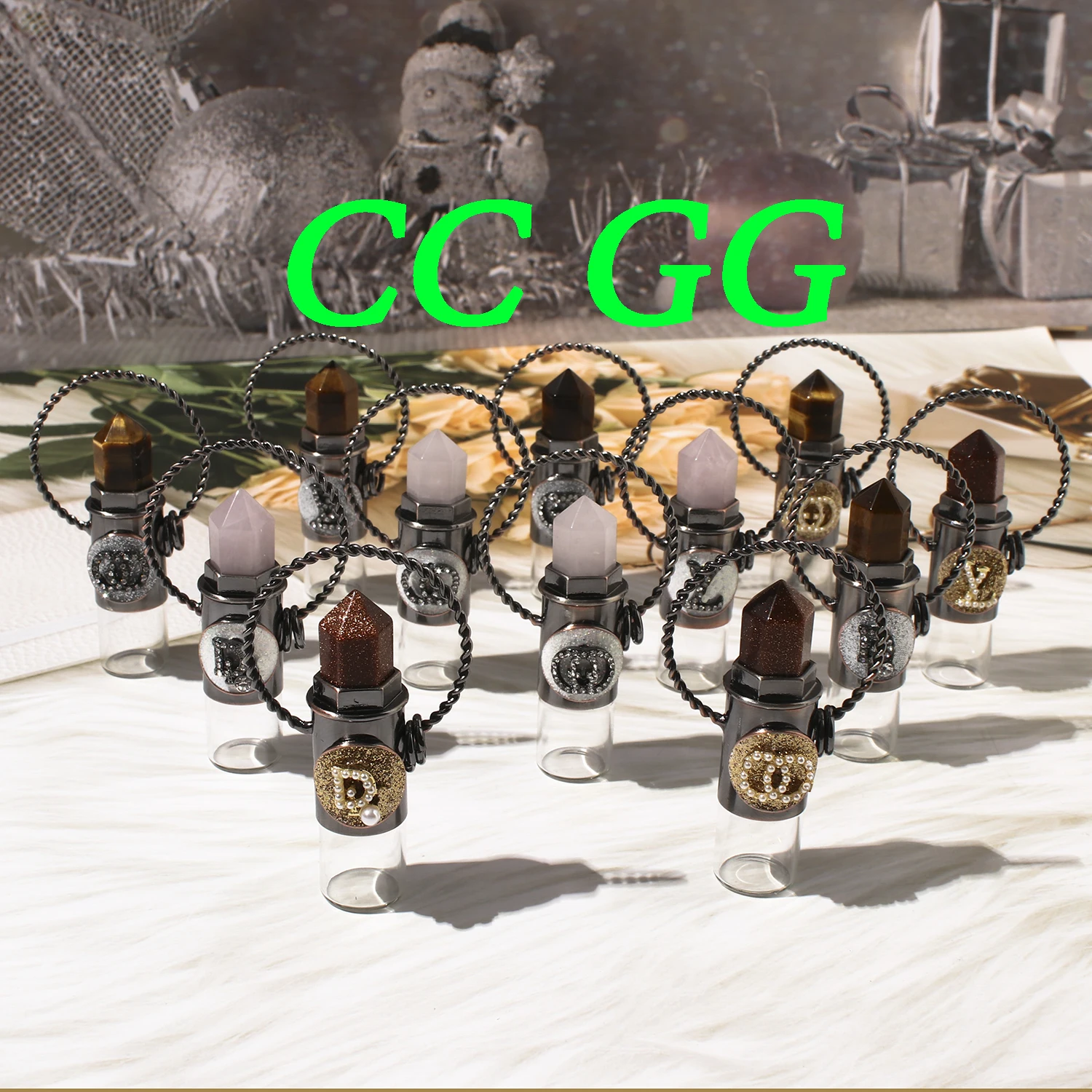Retro Crystal hexagonal column crystals healing natural stone jewelry roller ball Perfume essential Oil Bottle Pendant necklace