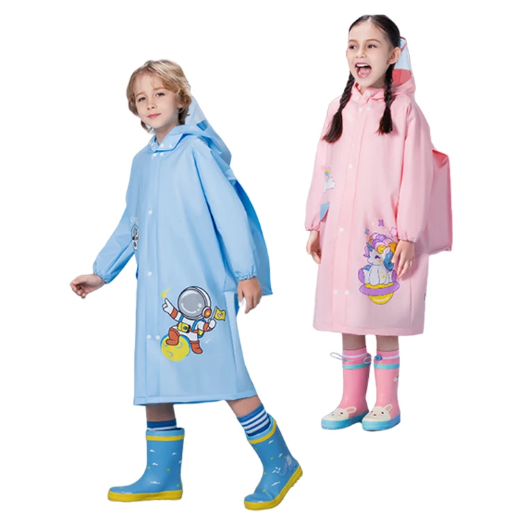 Wear-resistant EVA waterproof rain poncho cartoon clear raincoats for children backpack kids fashion raincoat
